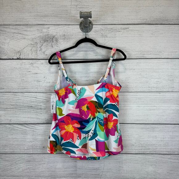 Liz Claiborne Plus Size White Colorful Floral Swimsuit Top Size 22W - Picture 5 of 10